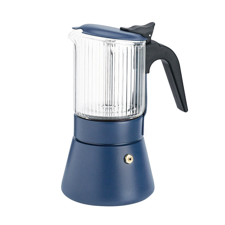 Cafetera italiana Inoxibar Clair azul con cuerpo de vidrio borosilicato transparente y asa de baquelita