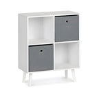 Estantería de cubos blanca con 2 compartimentos abiertos y 2 cajones grises.
