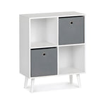Estantería de cubos blanca con 2 compartimentos abiertos y 2 cajones grises.