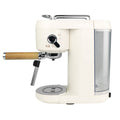 Cafetera espresso JOCCA Nature 2781 color crema con acabados en madera y depósito de agua transparente lateral.