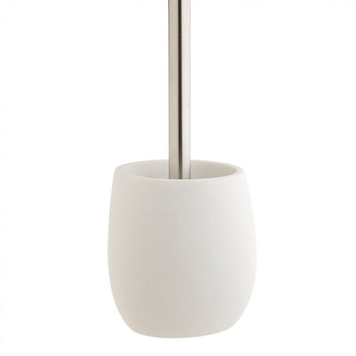 Escobillero de baño en resina blanca con mango metálico diseño minimalista