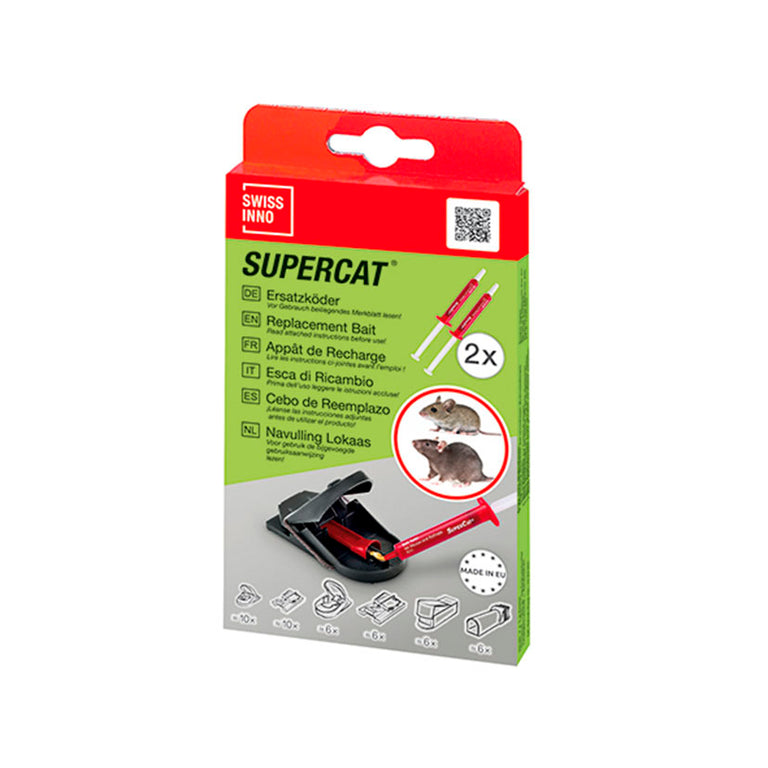 Pack de 2 jeringas de recambio de cebo Swissinno SuperCat para trampas de ratones y ratas.