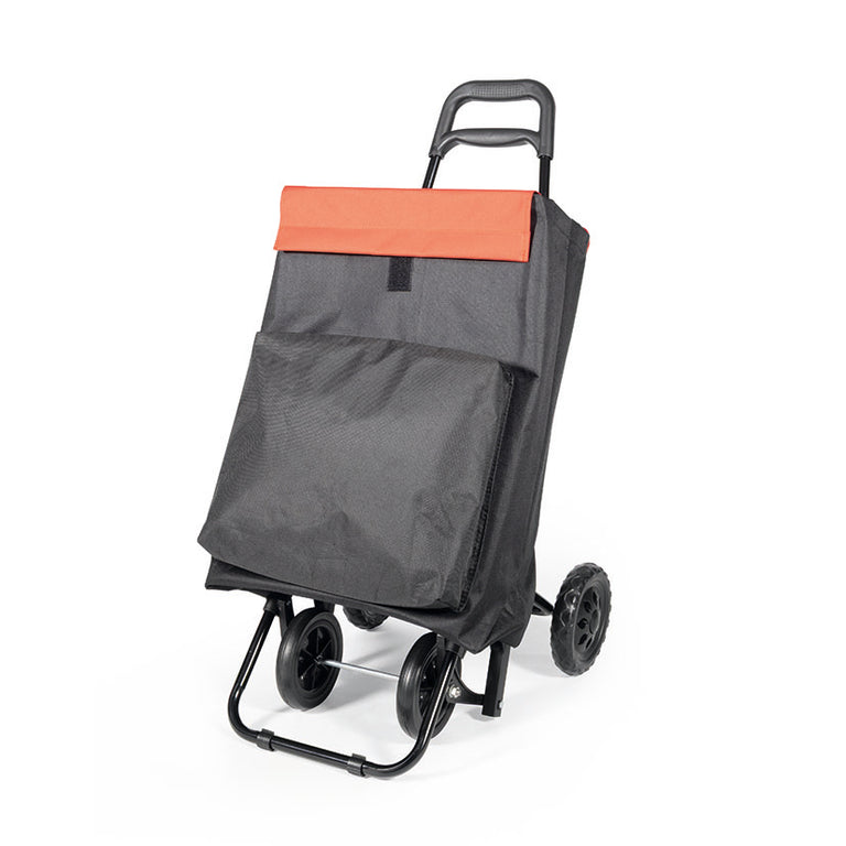 Carro de compra plegable HABITEX AC-006 en color negro y rojo con chasis de acero y 4 ruedas