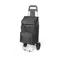 Carro de compra plegable HABITEX AC-008 en color negro con chasis de acero y bolsillo térmico frontal.