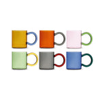 Juego de 6 mugs de cristal borosilicato resistente al calor Pengo, diseño moderno y minimalista para café o té.