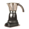 Cafetera eléctrica italiana JOCCA 5449N negra con jarra superior transparente y base giratoria de 360 grados.