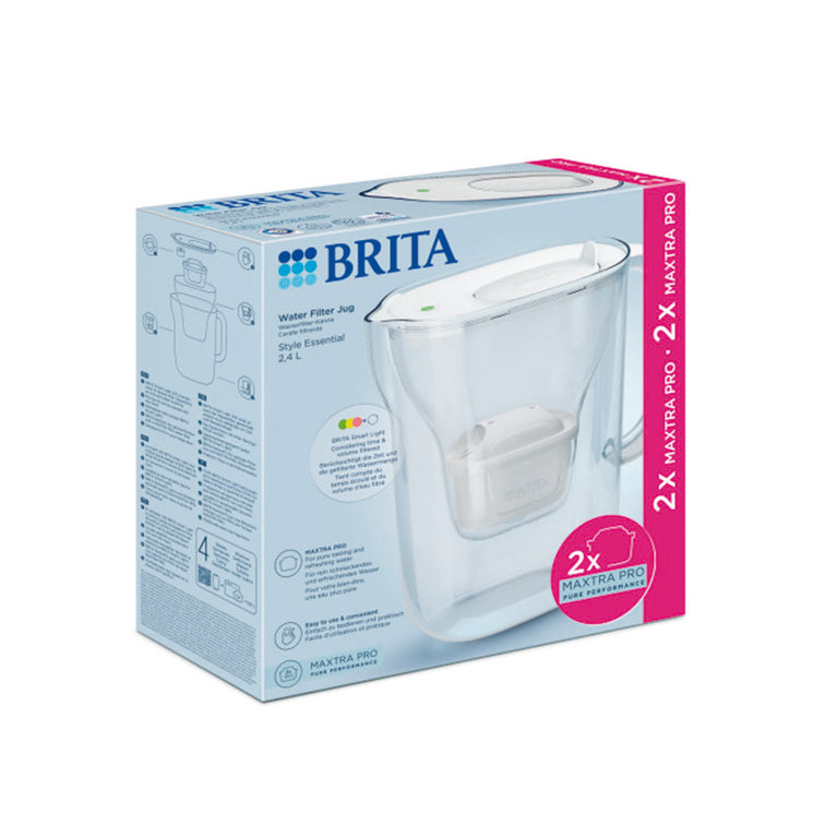 Jarra filtrante BRITA Style Essential blanca con caja y 2 filtros MAXTRA PRO Pure Performance
