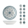 Colección de boles y platos Nora con diversos estampados geométricos en azul y gris