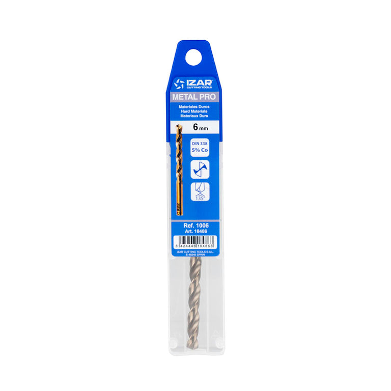 Envase individual de broca IZAR Metal Pro DIN 338 de 6mm para materiales duros.