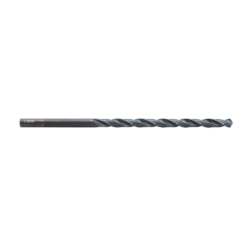Broca helicoidal para metal IZAR 1030 serie larga de acero rápido HSS con acabado pavonado.
