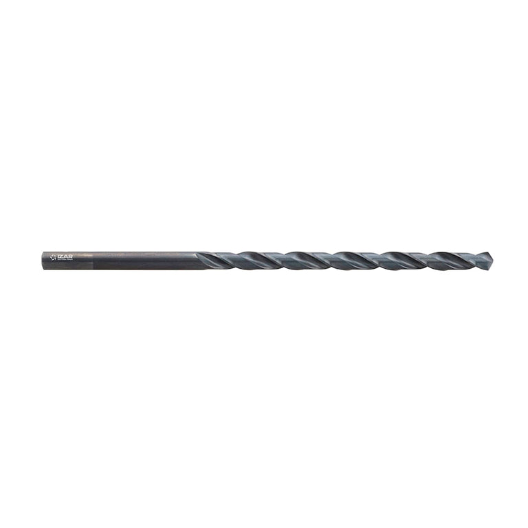 Broca helicoidal para metal IZAR 1030 serie larga de acero rápido HSS con acabado pavonado.