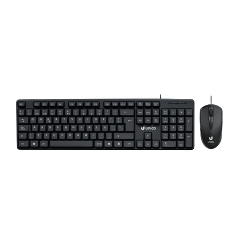 Pack de teclado español de 105 teclas y ratón óptico 3D con cable USB UNICO en color negro