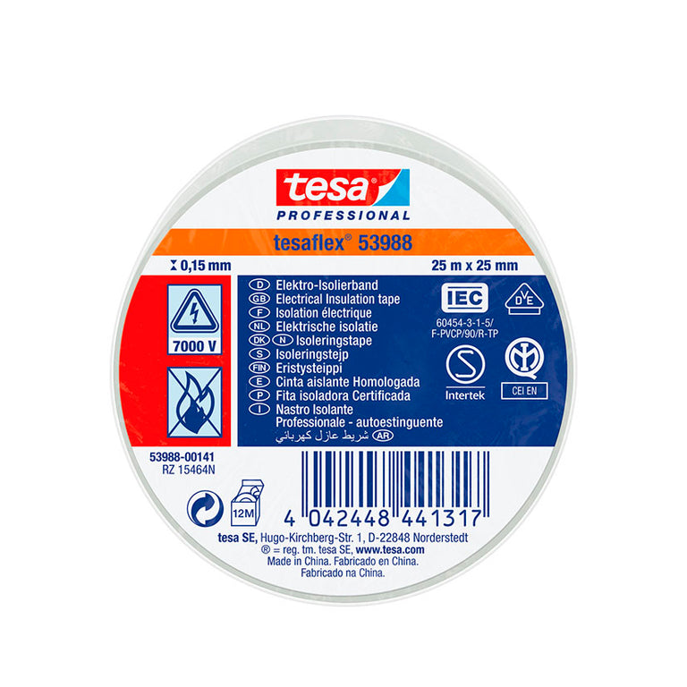 Cinta aislante TESA Tesaflex 53988 blanca 25mm x 25m para marcado eléctrico