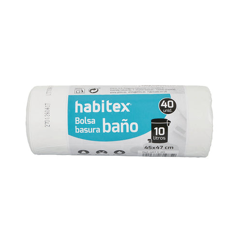 Rollo de bolsas de basura HABITEX para baño de 10 litros color blanco con autocierre