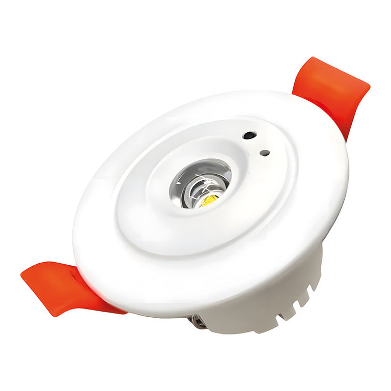 Downlight LED de emergencia DUOLEC blanco empotrable con pinzas naranjas