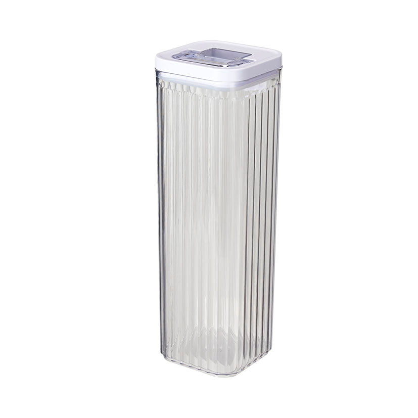Tarro hermético de cocina Carré 2000 ml cuerpo transparente estriado y tapa blanca