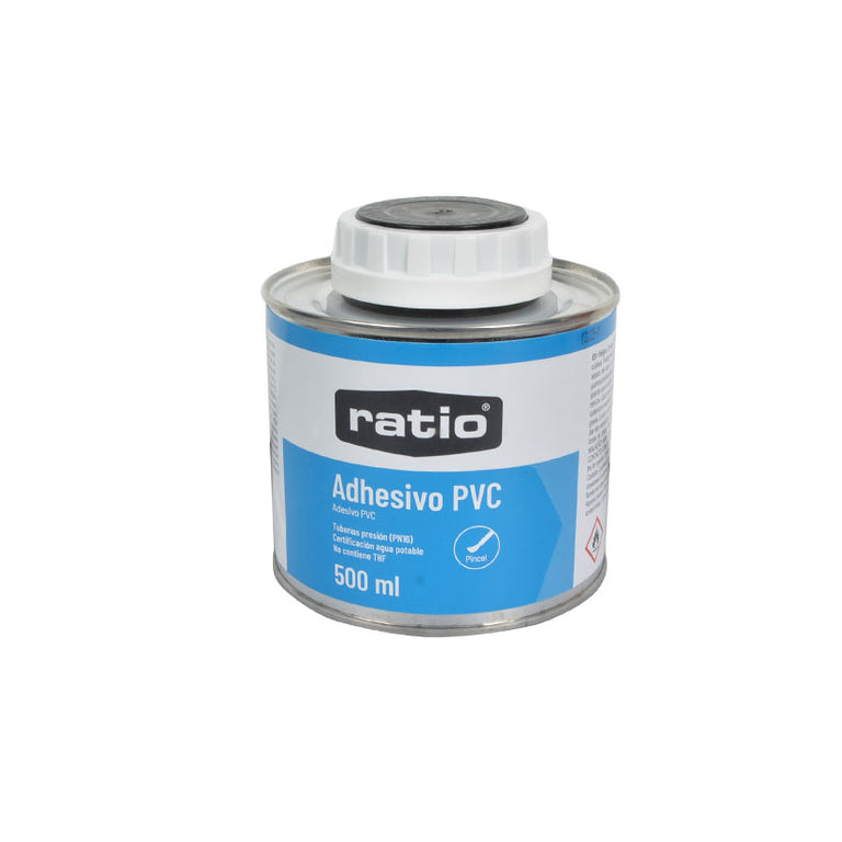 Pegamento para PVC RATIO 500 ml certificado para agua potable y libre de THF.