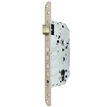 Cerradura de seguridad Micel CRE07 vista lateral con resbalón reversible y nueca de 8mm.