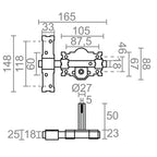 Plano técnico con medidas del cerrojo Micel CRR06: placa de 105mm y cilindro de 50mm.