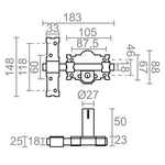 Esquema técnico con cotas y dimensiones detalladas del cerrojo de sobreponer MICEL CRR07.