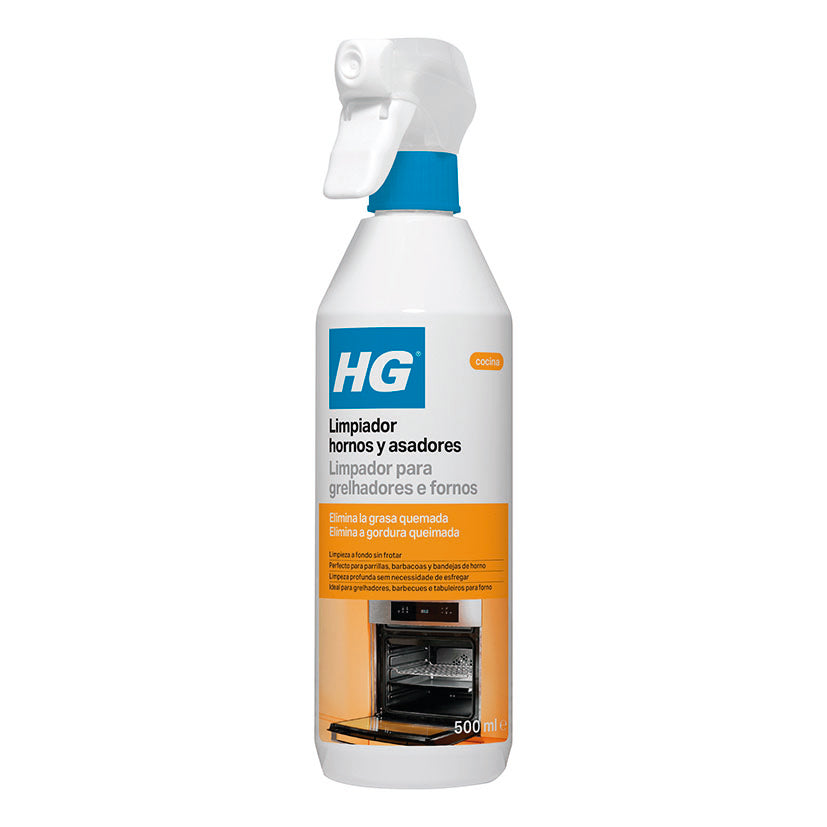 Botella de spray Limpiador de hornos y asadores HG 500ml para eliminar grasa quemada sin frotar