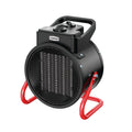 Calentador portátil profesional RATIO con rejilla protectora frontal y asa de transporte integrada.