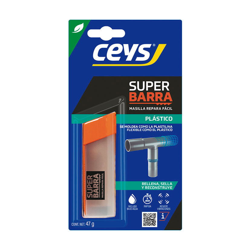 Blíster de masilla epoxi CEYS Superbarra Plástico para reparación de tuberías de PVC y piezas plásticas