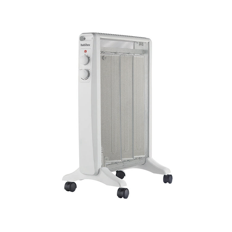 Radiador de mica blanco HABITEX E5702 con ruedas y controles laterales de potencia y termostato