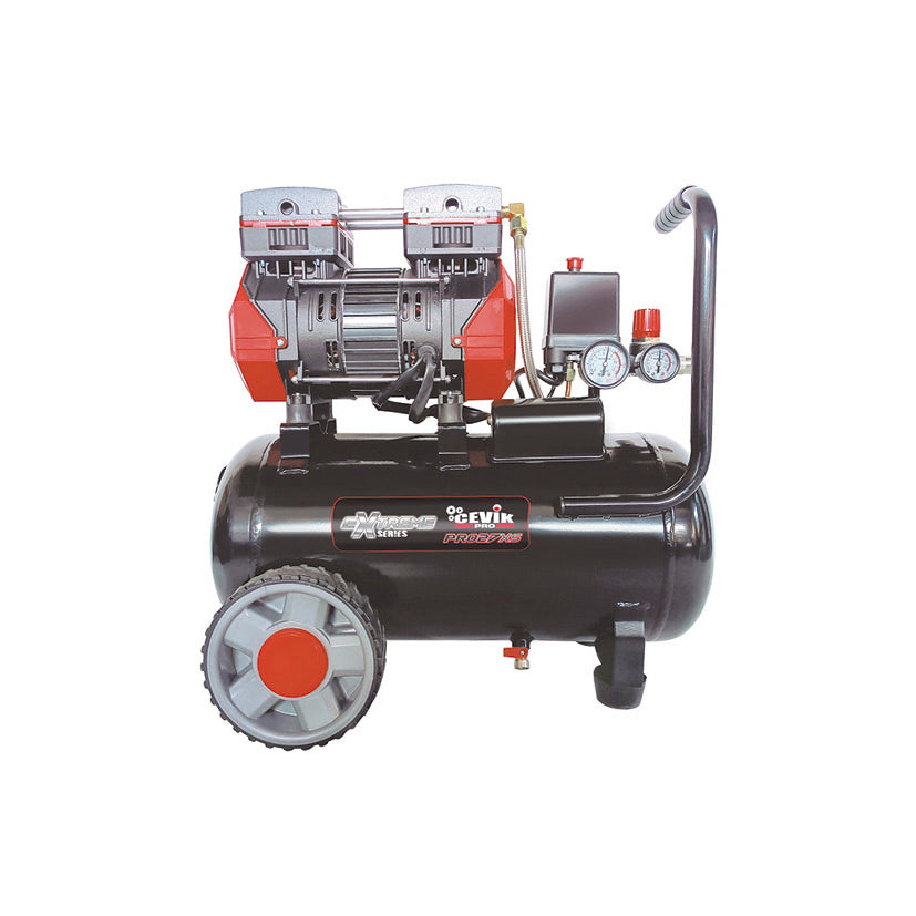 Compresor silencioso CEVIK PRO27XS de 24 litros y 2HP con ruedas y doble manómetro
