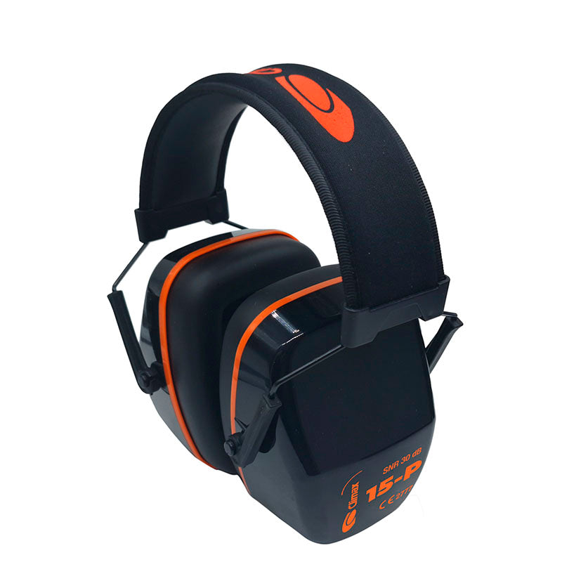 Protector auditivo Climax 15-P negro y naranja con diadema acolchada y certificación SNR 30 dB