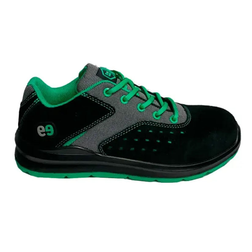 Perfil lateral de zapato de trabajo Anila S1PS con tejido transpirable y piel serraje