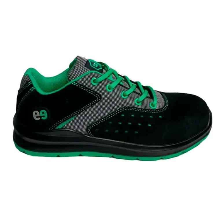 Perfil lateral de zapato de trabajo Anila S1PS con tejido transpirable y piel serraje