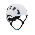 Casco de seguridad ventilado Irudek Oreka II Vent color blanco con barboquejo y sistema de ajuste posterior