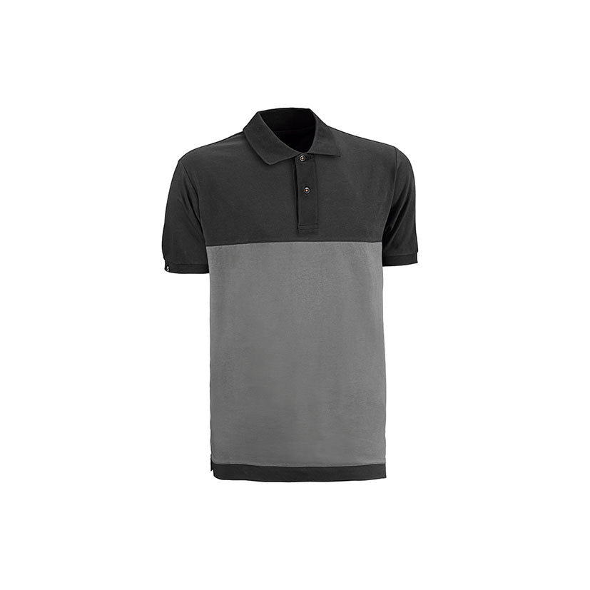 Polo de trabajo Juba Fenix de manga corta con diseño bicolor en gris y negro