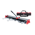 Cortadora manual Rubi HIT-1000 N con bolsa de transporte y soportes laterales para baldosas de gran formato.