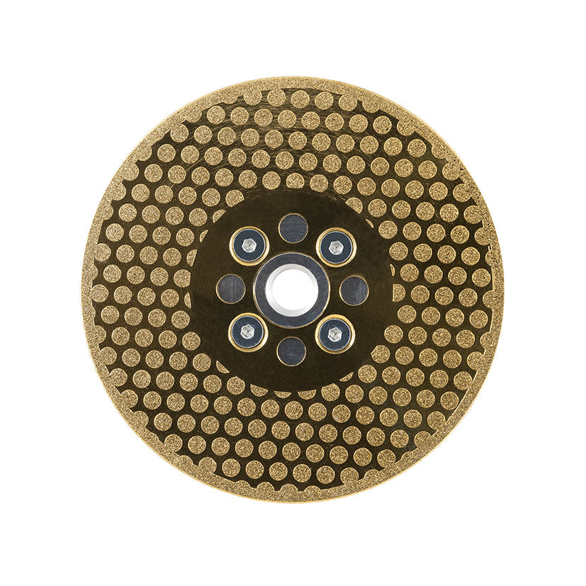 Disco de diamante Mussol 115mm para corte y desbaste fino con diseño reversible dorado y patrón de puntos