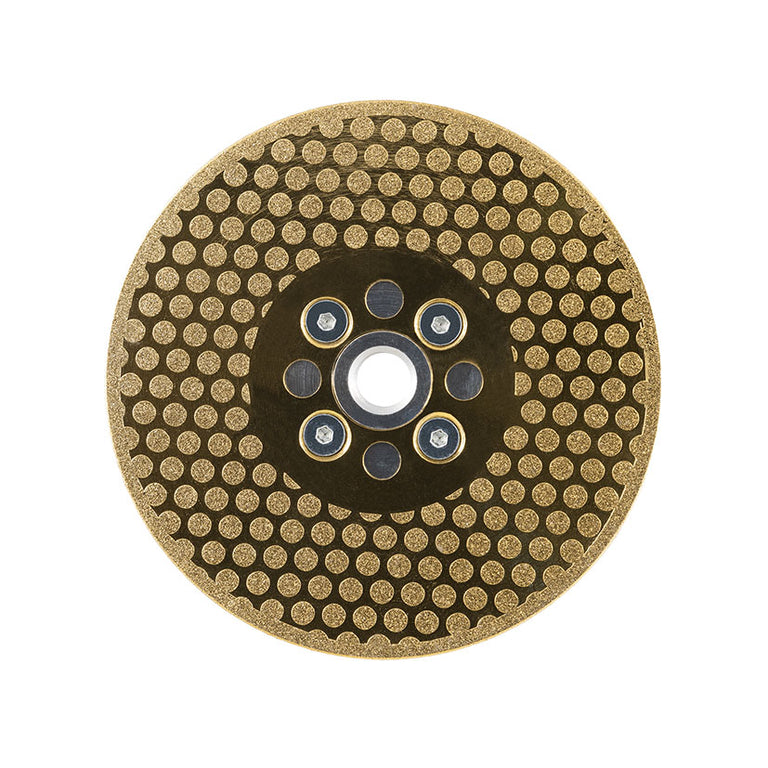 Disco de diamante Mussol 115mm para corte y desbaste fino con diseño reversible dorado y patrón de puntos