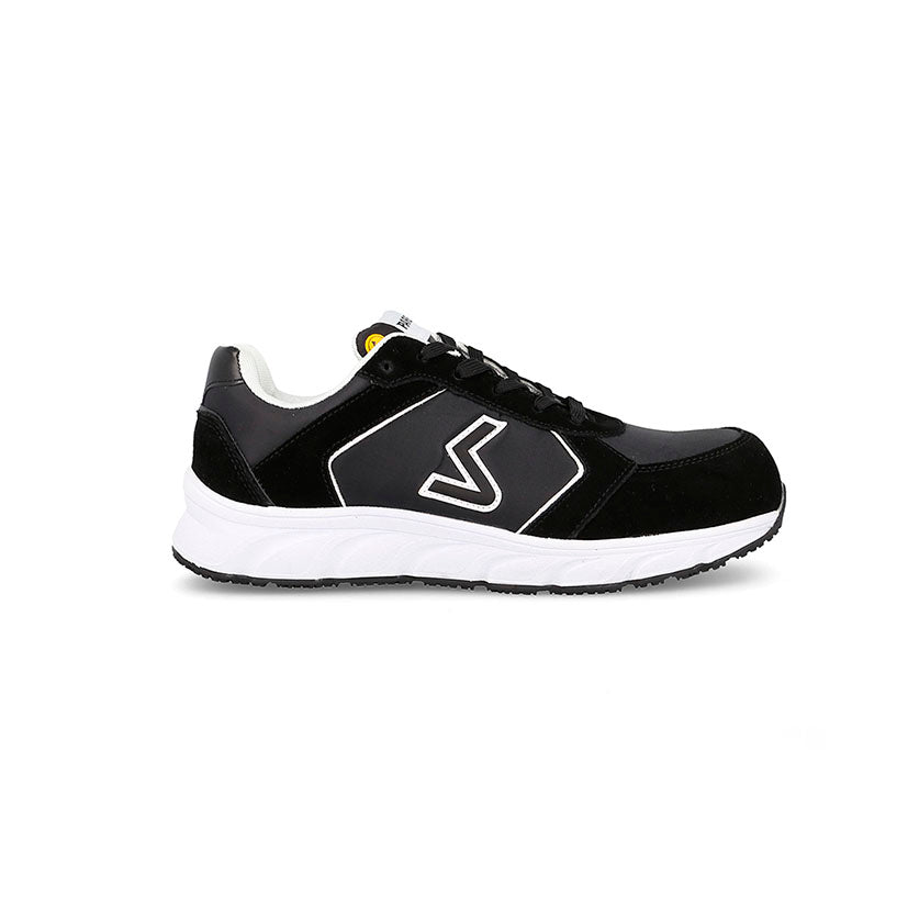 Zapatilla de seguridad Paredes Nadal S3 negra con puntera reforzada y suela blanca deportiva