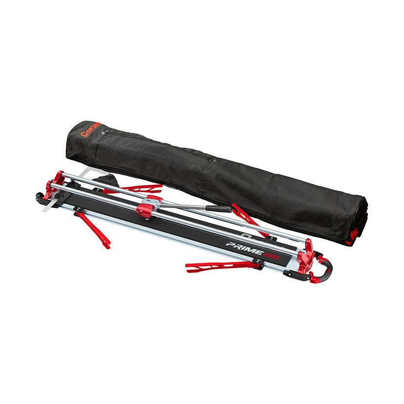 Cortadora de azulejos profesional CORTAG Prime 130 con base de aluminio y funda de transporte negra