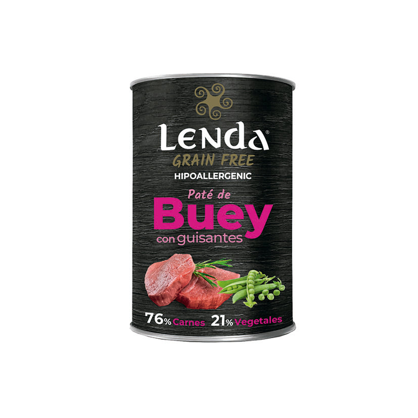 Lata de paté Lenda Grain Free de buey con guisantes para perros 400g