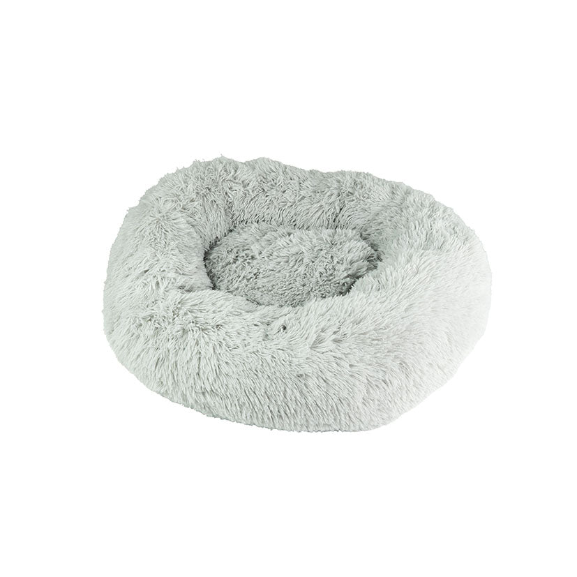 Cama redonda de pelo largo color gris para mascotas JOCCA