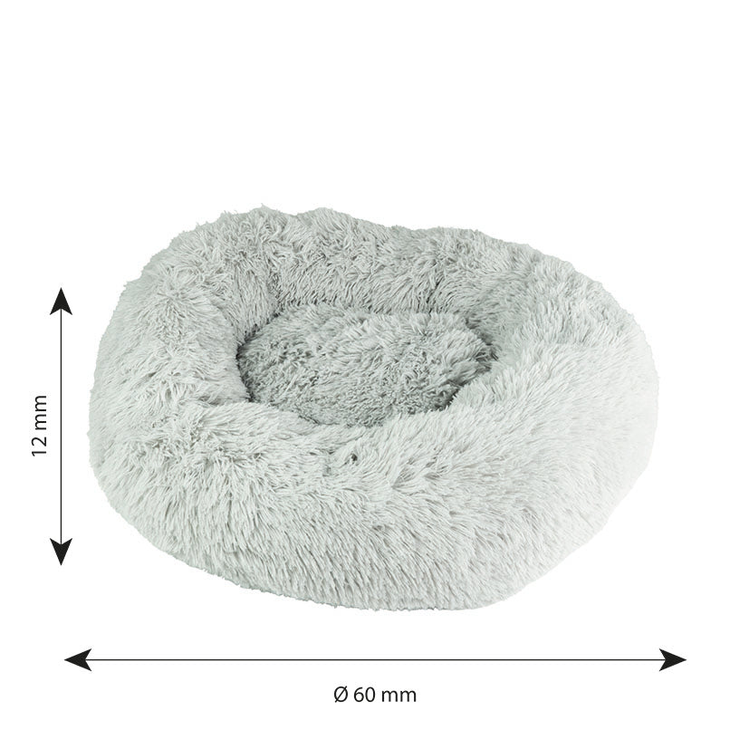 Dimensiones de la cama para mascotas JOCCA indicando 60 cm de diámetro y 12 cm de altura