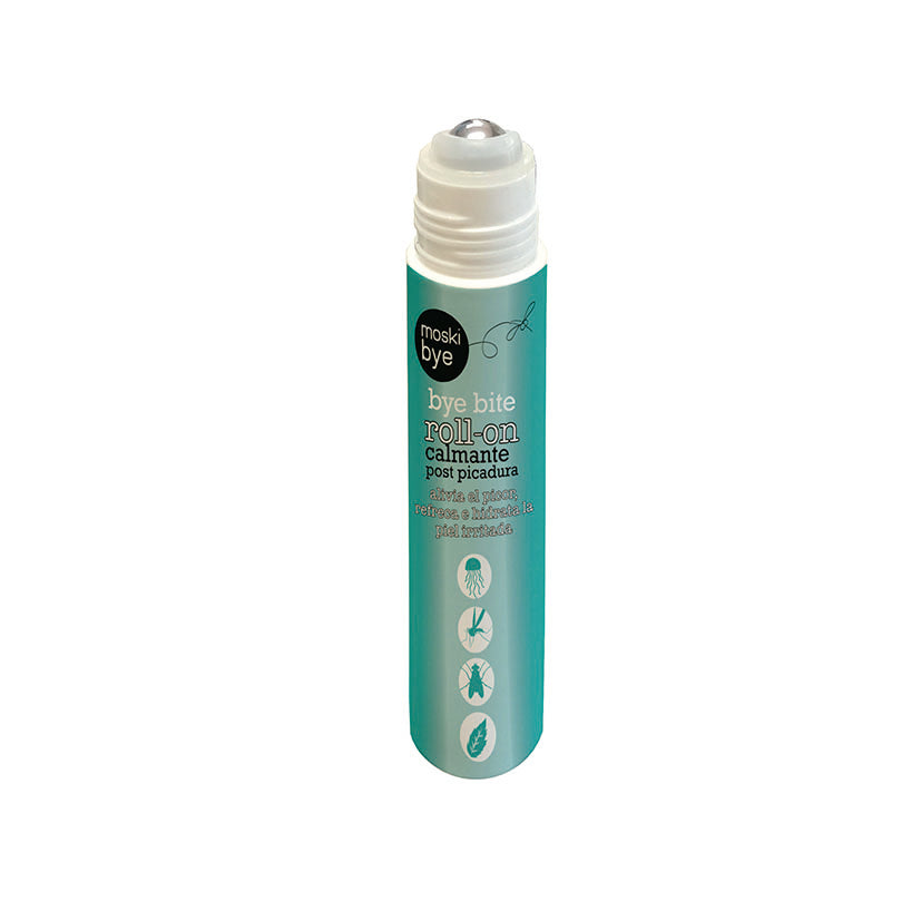 Aplicador roll-on de 15ml Flower Moski Bye con cabezal metálico para alivio inmediato y efecto refrescante.
