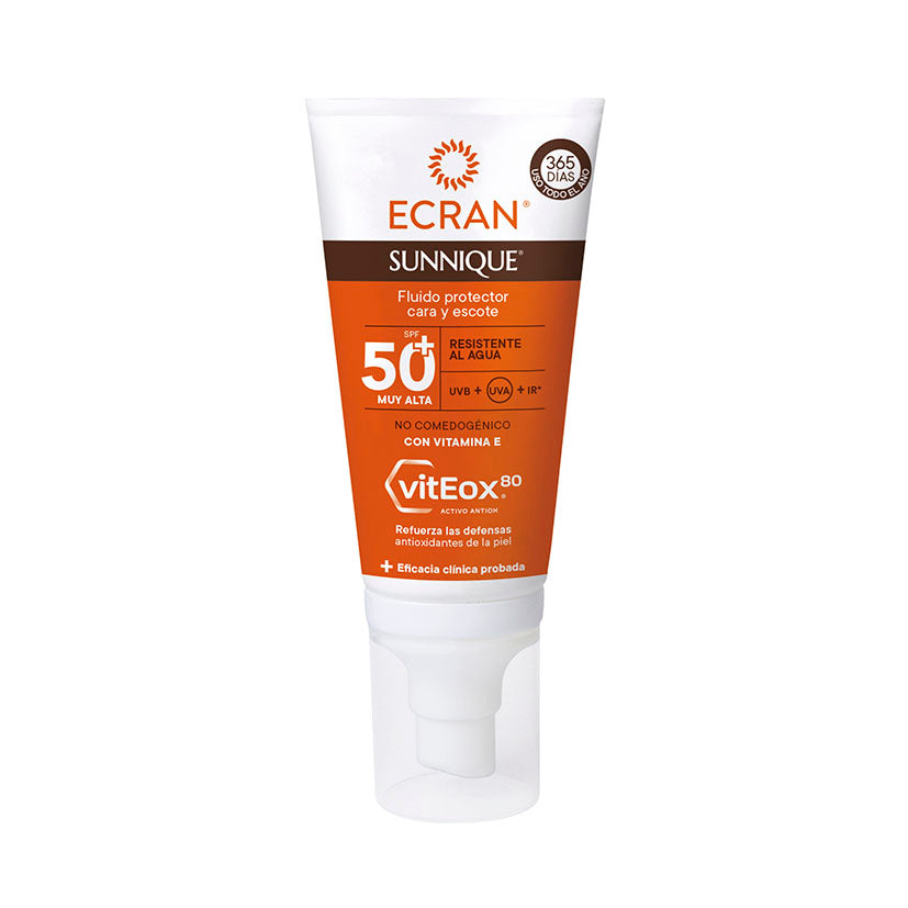Protector solar facial ECRAN Sunnique SPF 50+ fluido para cara y escote 50ml