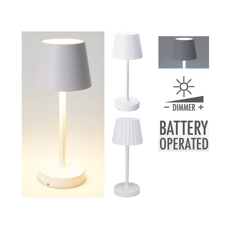 Lámpara de mesa LED blanca inalámbrica con 3 modos de luz y regulador de intensidad.