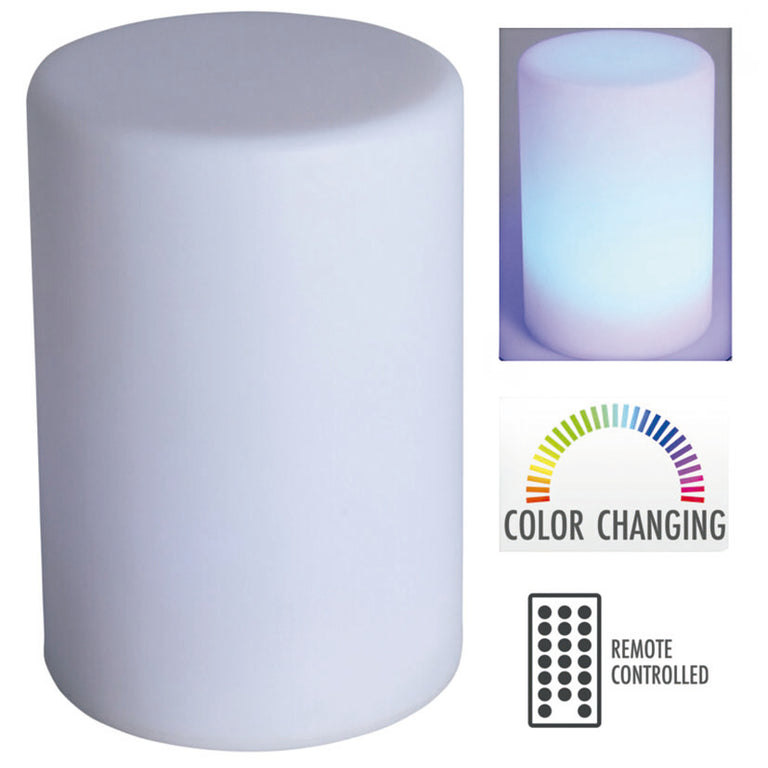 Lámpara de mesa LED cilíndrica blanca con luz ambiental azul y mando a distancia de 24 botones
