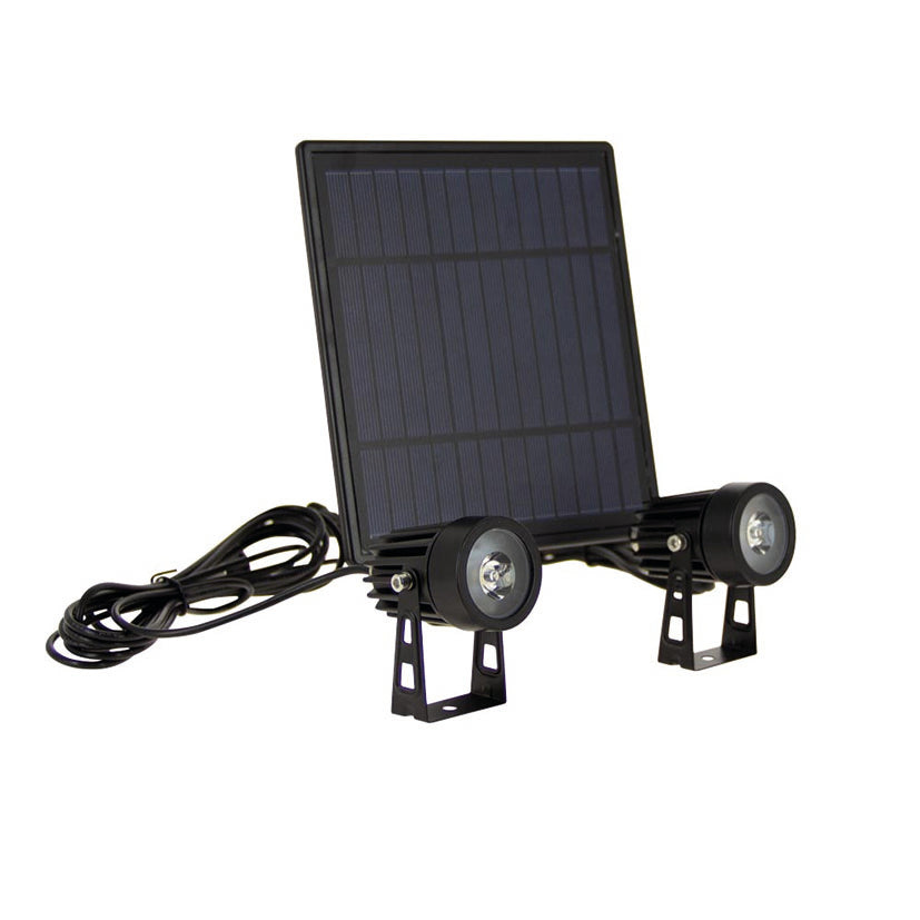 Pack de 2 focos solares Xanlite PPS450 con panel solar cuadrado y cables de conexión negros.