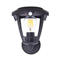 Aplique solar retro Xanlite ASN400 negro con bombilla de filamento LED vista y sensor de movimiento frontal.