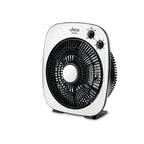 Ventilador de suelo Ufesa Oregon blanco y negro con rejilla giratoria y mandos de control superiores.
