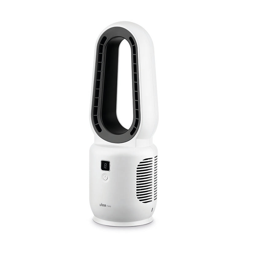Ventilador sin aspas Ufesa Nara blanco de sobremesa con pantalla digital y rejillas laterales